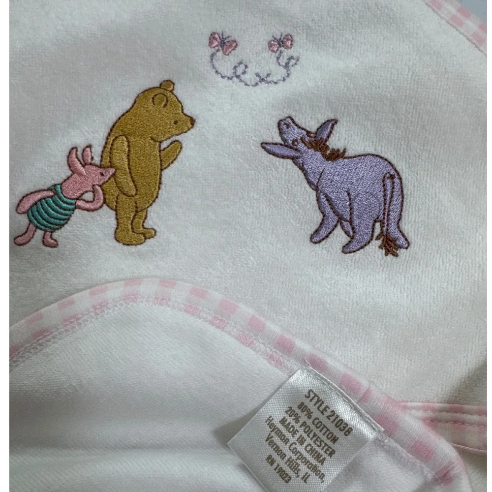 VTG Disney Classic Winnie the Pooh‎ Terry Hooded BabyTowel Washcloth Set Gingham